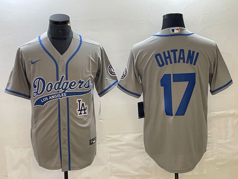 Men Los Angeles Dodgers 17 Ohtani Grey Nike Game MLB Jersey style 9